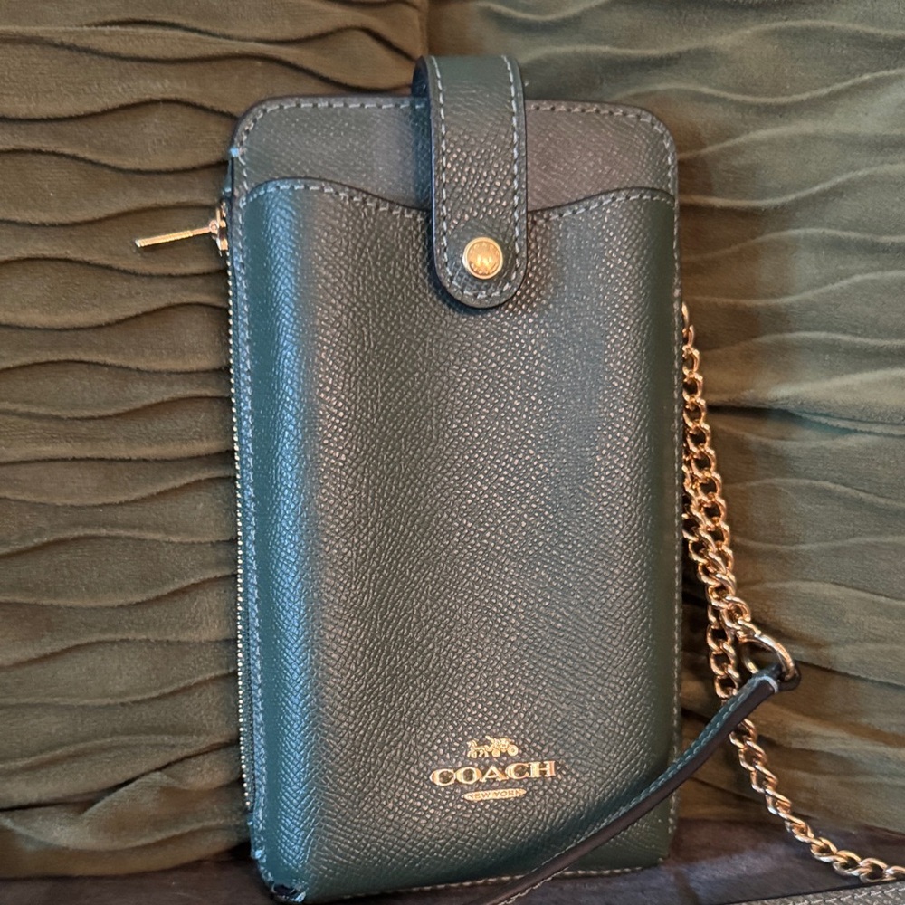 Coach Dark Green Wallet with Gold Chain